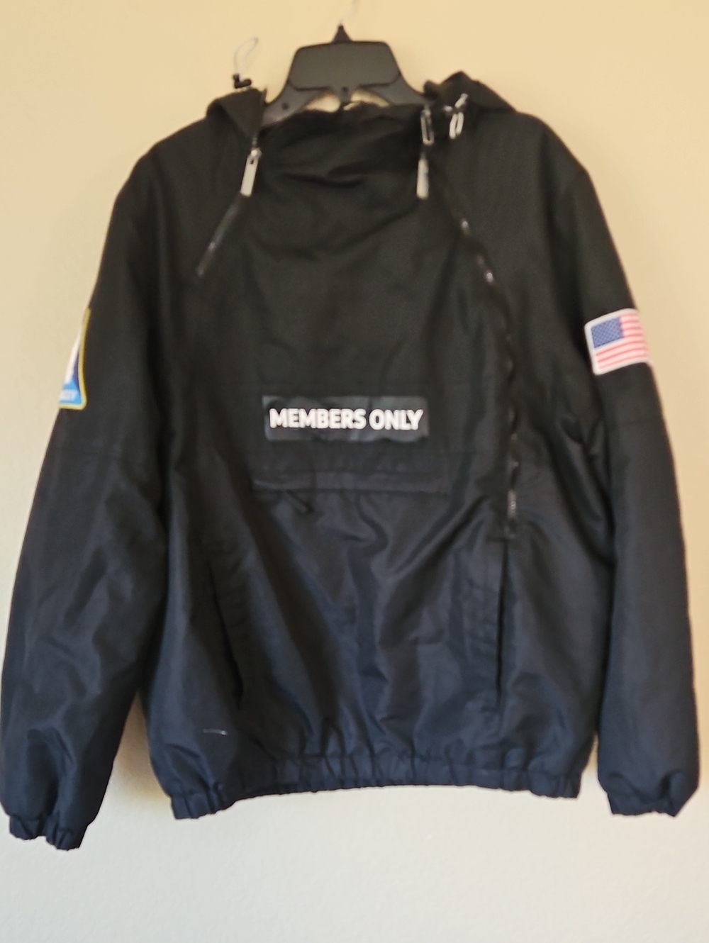 Members Only Men's Black Hooded Anorak Jacket Large